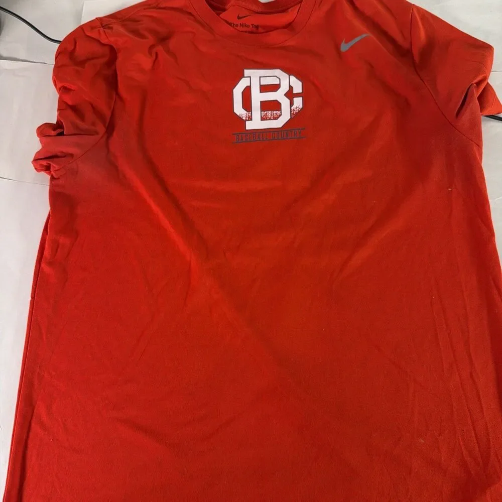 Nike BSBL The Nike Tee Shirt Red Athletic Cut Short Sleeve Dri-Fit  XL
